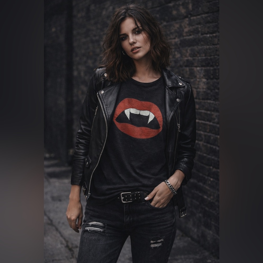 LULUSIMON STUDIO Vintage Vampire Red Lip long sleeve shirt small